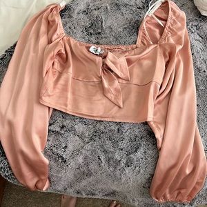 Princess Polly pink satin balloon sleeve crop top
